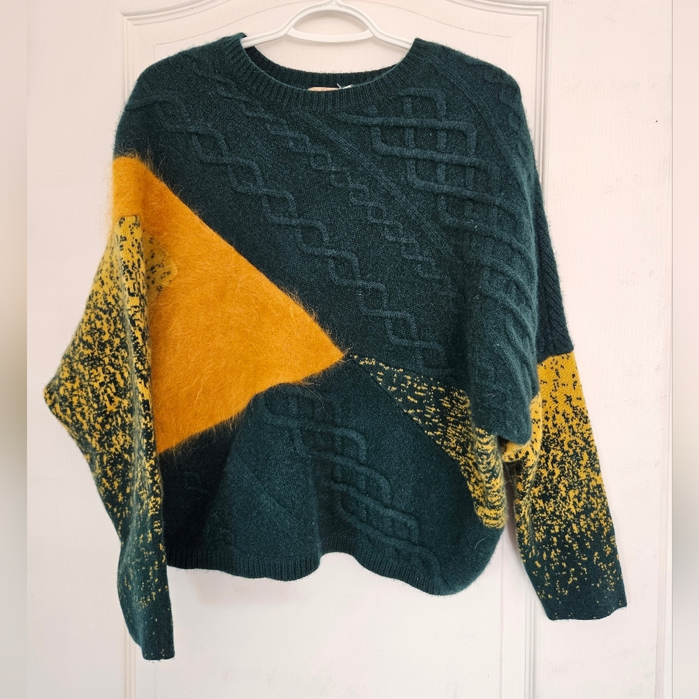 Cashmere Abstract Knit Jewel Tone Dolman Sweater